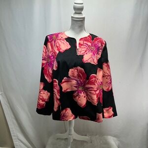 Victor Costa Occasion Black Floral Beaded Jacket 1X Zip Front Blazer